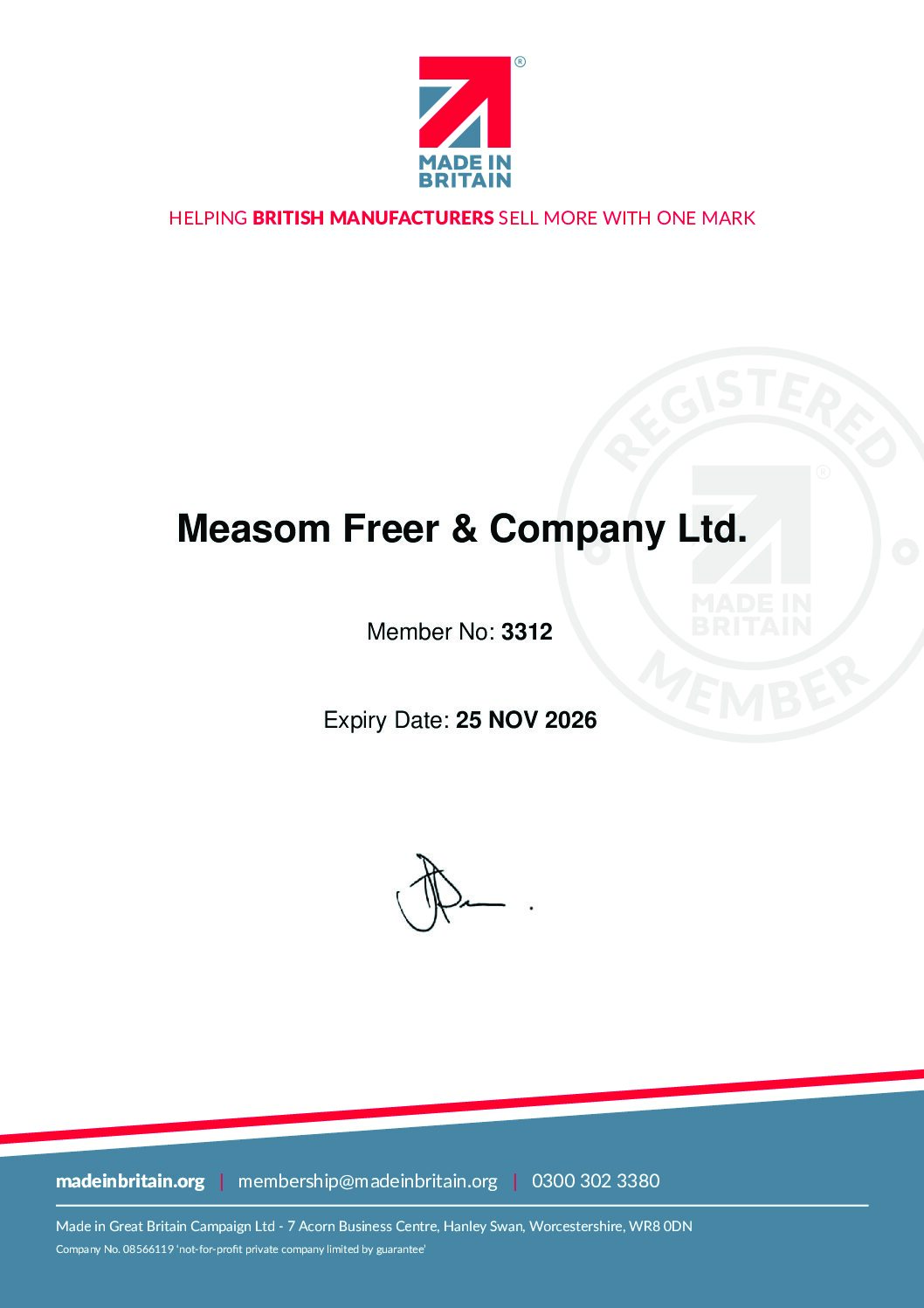 Measom Freer registered Company with Made In Britain